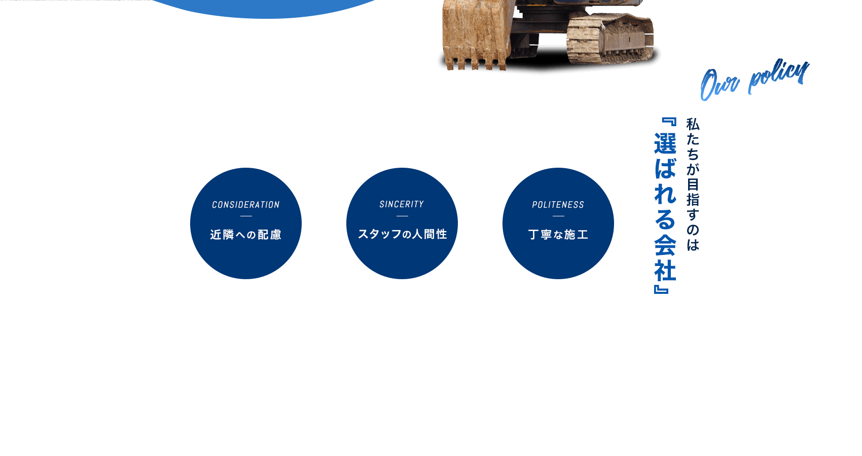 私たちが目指すのは『選ばれる会社』 近隣への配慮 スタッフの人間性 丁寧な施工